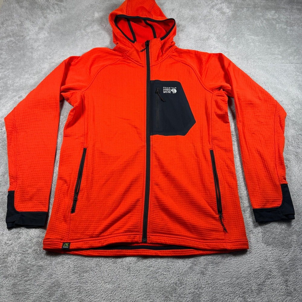 Mountain Hardwear Polartec Power Grid Hoody Mens Large Orange Full Zip OM3851